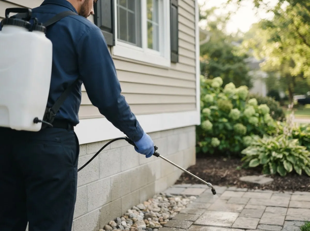 Pest control technician inspecting a home in Daisy, OK